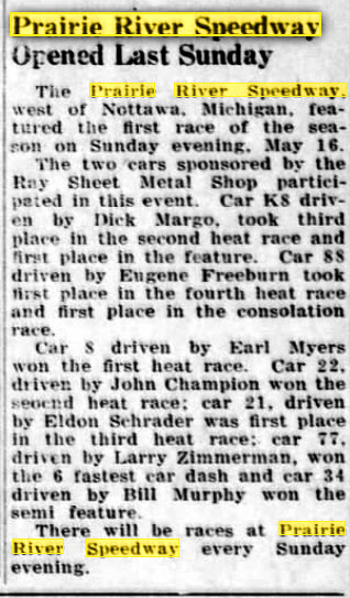 Prairie River Speedway - May 19 1954 Article